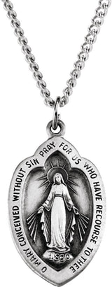 Sterling Silver 23x15 mm Oval Miraculous Medal 18" Necklace  
