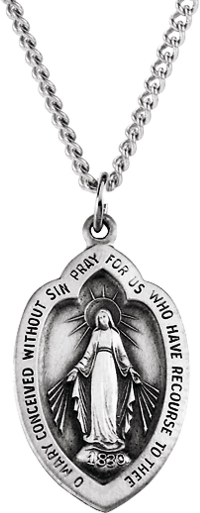 Sterling Silver 23x15 mm Oval Miraculous Medal 18" Necklace  