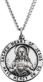 Sterling Silver 25 mm Round Sacred Heart of Jesus 24" Necklace