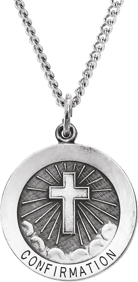 Sterling Silver 22 mm Confirmation Medal with Cross 24" Necklace