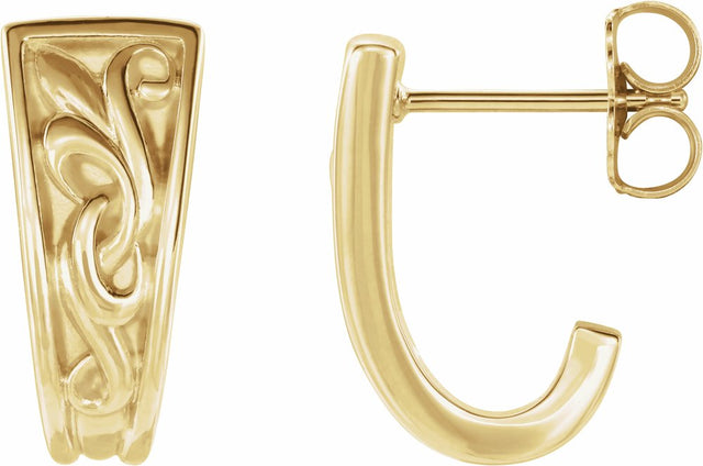 14K Yellow Vintage-Inspired J-Hoop Earrings   