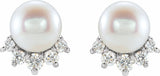 14K White Cultured White Freshwater Cultured Pearl & .08 CTW Natural Diamond Earrings