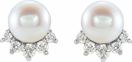 14K White Cultured White Freshwater Cultured Pearl & .08 CTW Natural Diamond Earrings