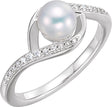 14K White Gold Cultured White Freshwater Pearl & 1/8 CTW Natural Diamond Ring  