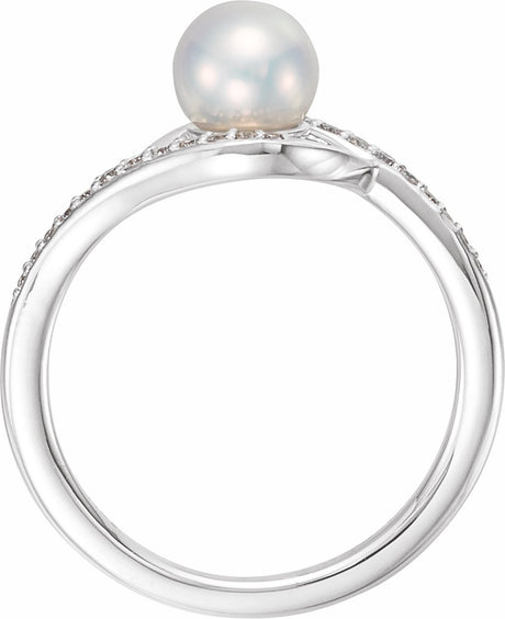 14K White Cultured White Freshwater Pearl & 1/8 CTW Natural Diamond Ring