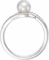 14K White Cultured White Freshwater Pearl & 1/8 CTW Natural Diamond Ring