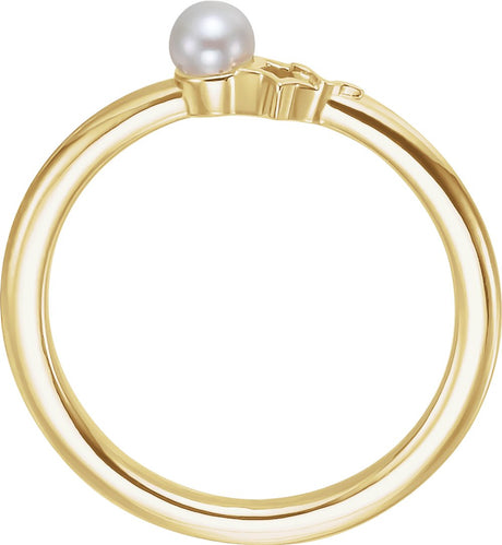 14K Yellow Cultured White Freshwater Pearl Youth Double Star Ring