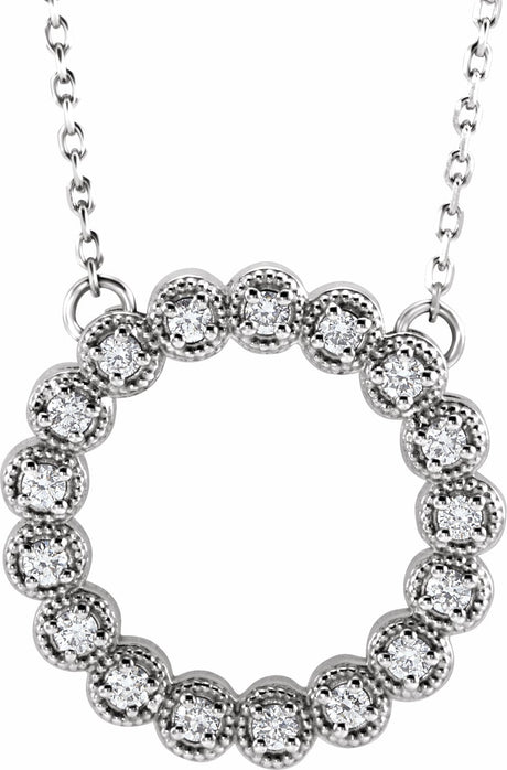 14K White Gold 1/5 CTW Natural Diamond Circle 16-18" Necklace