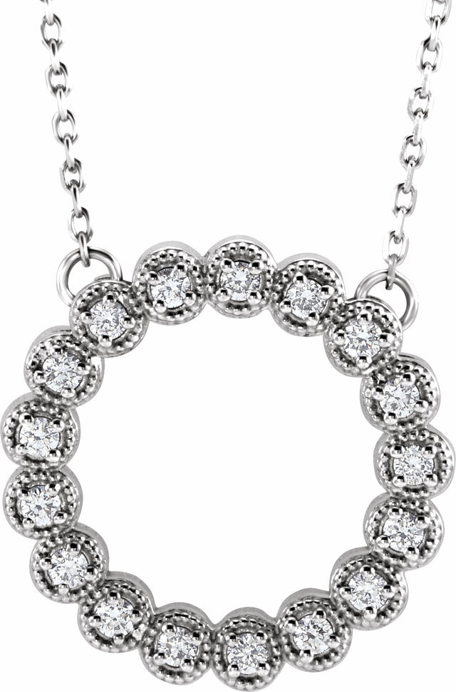 14K White Gold 1/5 CTW Natural Diamond Circle 16-18" Necklace