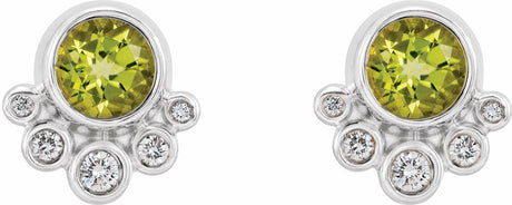 14K White Natural Peridot & 1/8 CTW Natural Diamond Earrings