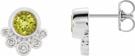14K White Gold Natural Peridot & 1/8 CTW Natural Diamond Earrings