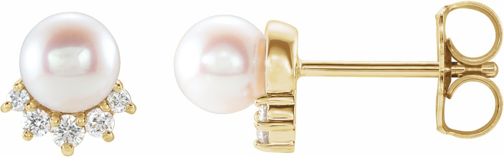14K Yellow Gold Cultured White Freshwater Cultured Pearl & .08 CTW Natural Diamond Earrings   