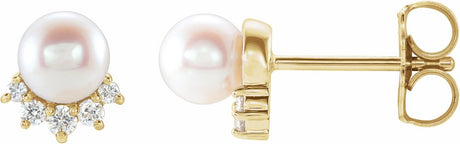 14K Yellow Cultured White Freshwater Cultured Pearl & .08 CTW Natural Diamond Earrings   