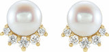 14K Yellow Cultured White Freshwater Cultured Pearl & .08 CTW Natural Diamond Earrings