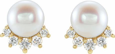 14K Yellow Gold Cultured White Freshwater Cultured Pearl & .08 CTW Natural Diamond Earrings   