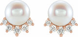 14K Rose Cultured White Freshwater Cultured Pearl & .08 CTW Natural Diamond Earrings