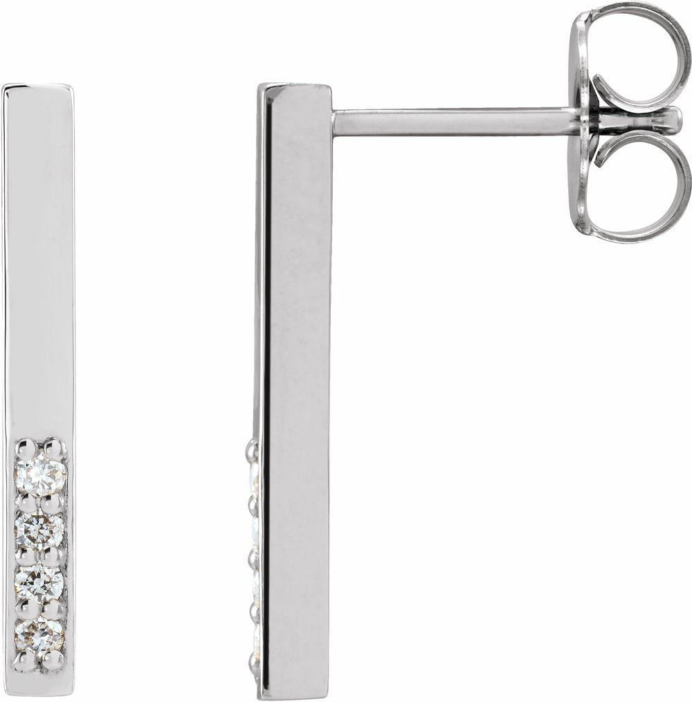14K White Gold .07 CTW Natural Diamond Bar Earrings