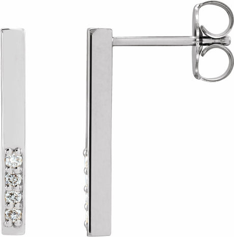 14K White Gold .07 CTW Natural Diamond Bar Earrings