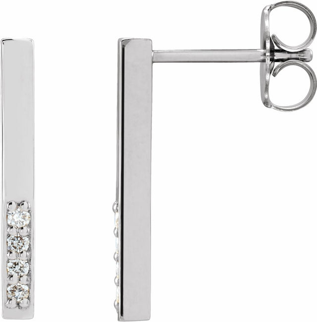 14K White Gold .07 CTW Natural Diamond Bar Earrings