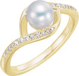 14K Yellow Cultured White Freshwater Pearl & 1/8 CTW Natural Diamond Ring  