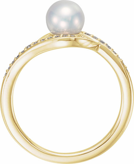 14K Yellow Cultured White Freshwater Pearl & 1/8 CTW Natural Diamond Ring