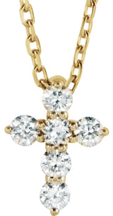 14K Yellow 1/6 CTW Lab-Grown Diamond Cross 16-18" Necklace