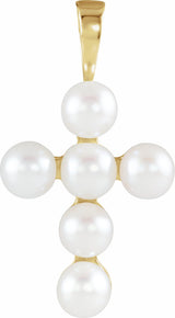 14K Yellow Gold Cultured White Freshwater Pearl Cross Pendant