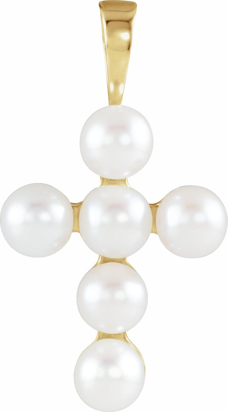 14K Yellow Gold Cultured White Freshwater Pearl Cross Pendant
