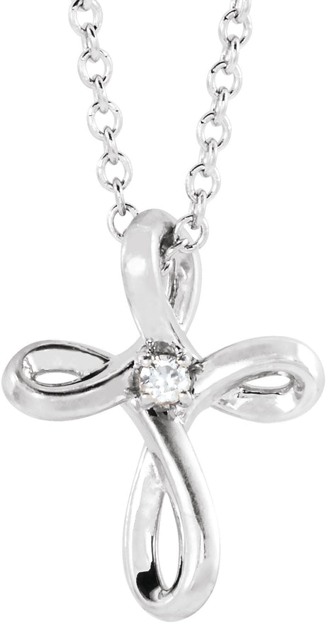 14K White Gold .015 CTW Natural Diamond Cross 16-18" Necklace
