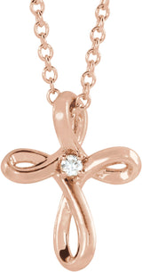 14K Rose Gold .015 CTW Natural Diamond Cross 16-18" Necklace 