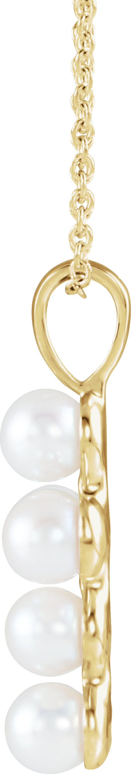 14K Yellow Gold Cultured White Freshwater Pearl Cross 16-18" Necklace