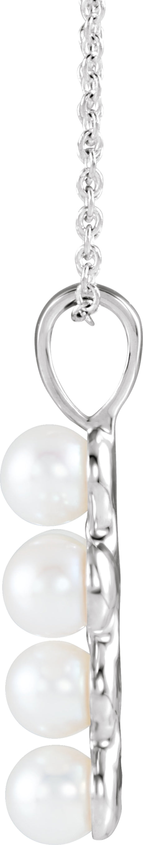 14K White Gold Cultured White Freshwater Pearl Cross 16-18" Necklace