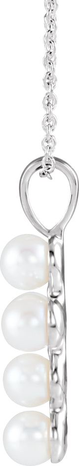 14K White Gold Cultured White Freshwater Pearl Cross 16-18" Necklace