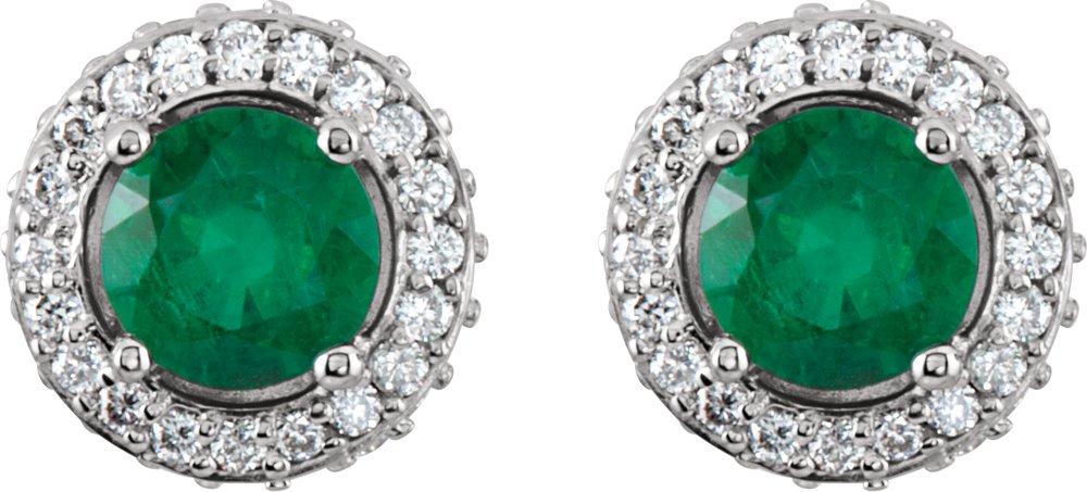 14K White Natural Emerald & 1/3 CTW Natural Diamond Earrings