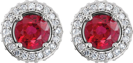 14K White Natural Ruby & 1/3 CTW Natural Diamond Earrings