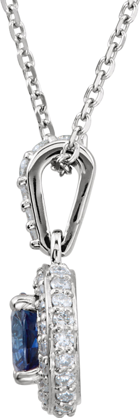 14K White Gold Natural Blue Sapphire & 1/5 CTW Natural Diamond 18" Necklace
