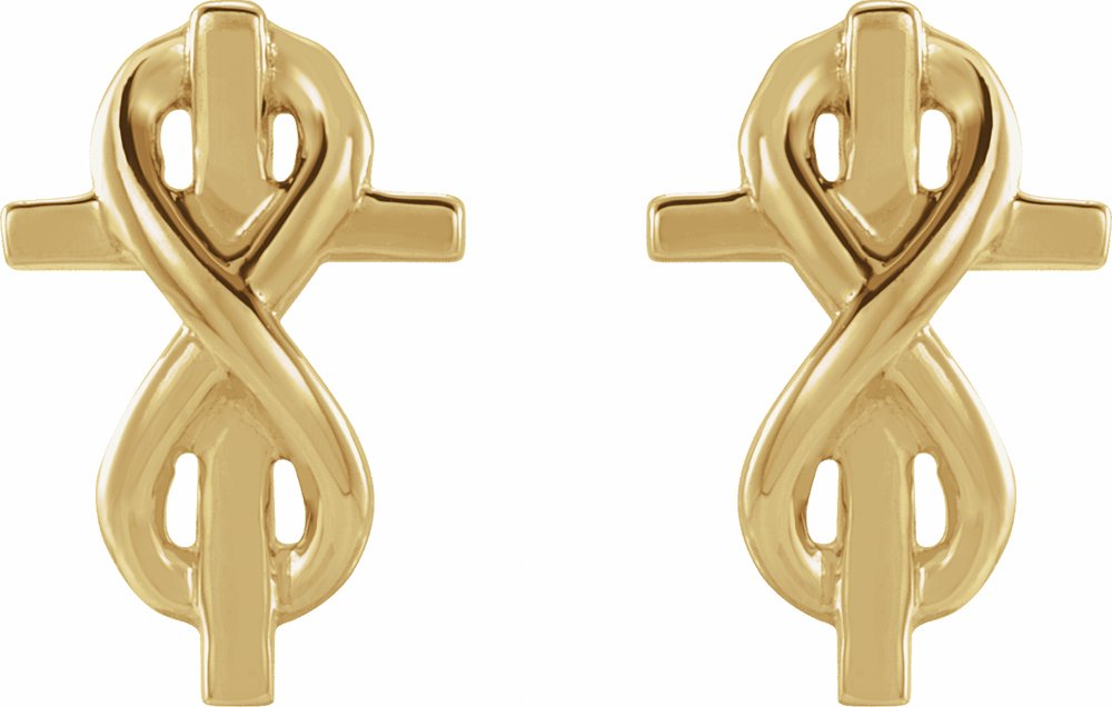 14K Yellow Infinity-Inspired Cross Earrings