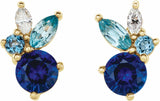 14K Yellow Natural Blue Sapphire, Natural Aquamarine, Natural Blue Zircon & .07 CTW Natural Diamond Earrings