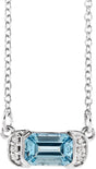 14K White Gold Natural Aquamarine & .02 CTW Natural Diamond Bar 16" Necklace