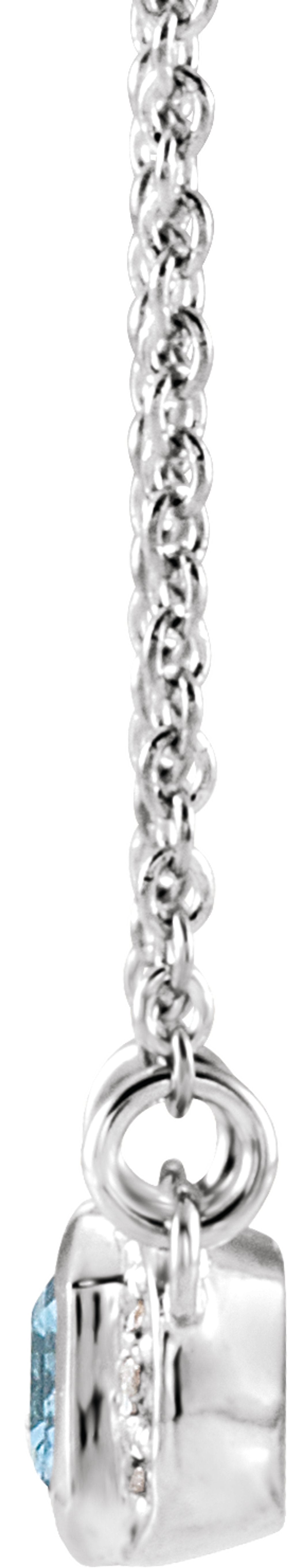 14K White Gold Natural Aquamarine & .02 CTW Natural Diamond Bar 16" Necklace