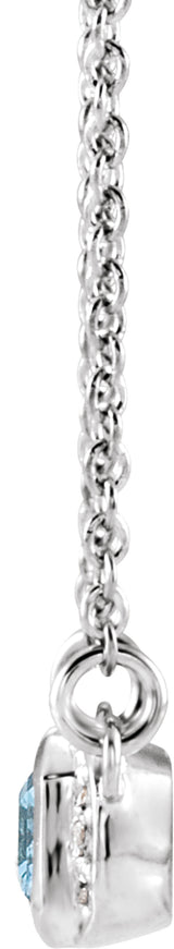 14K White Gold Natural Aquamarine & .02 CTW Natural Diamond Bar 16" Necklace
