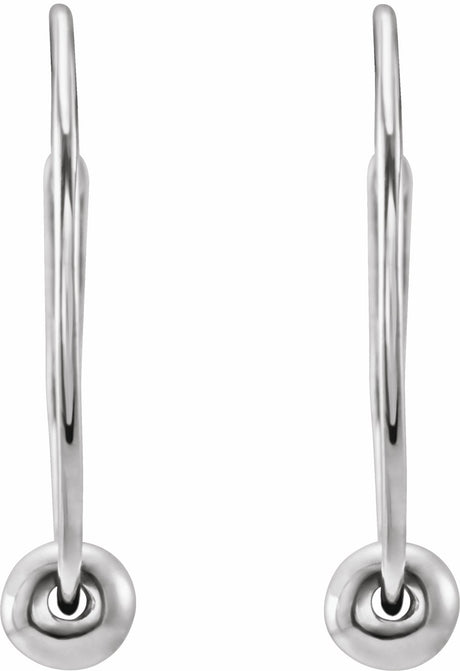 14K White Youth Hoop Earrings with Bead