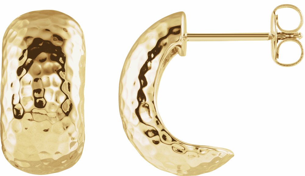 14K Yellow Hammered Hollow J-Hoop Earrings