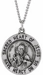 Sterling Silver 18.5 mm Round Sacred Heart of Jesus 18" Necklace