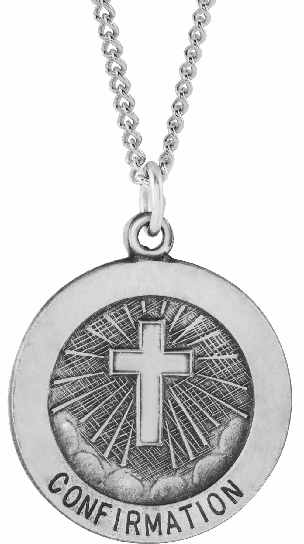 Sterling Silver 18 mm Confirmation Medal with Cross 18" Necklace