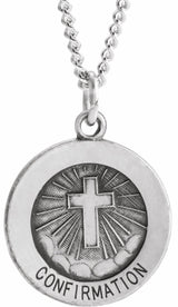 Sterling Silver 15 mm Confirmation Medal with Cross 18" Necklace