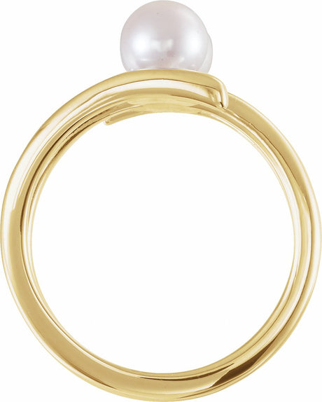 14K Yellow Gold Cultured White Freshwater Pearl Two-Stone Ring