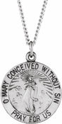 Sterling Silver 18 mm Round Immaculate Conception Medal 18" Necklace