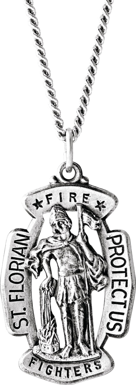 Sterling Silver 30x20 mm St. Florian Medal 24" Necklace  