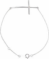 14K White Gold .025 CT Natural Diamond Sideways Cross 7-8" Bracelet